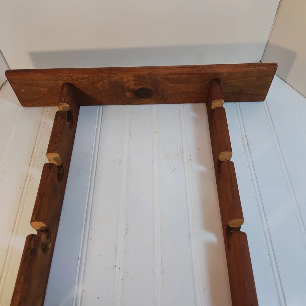 Vintage Wood Hat Rack for Baseball Caps Wall Mounted Storage Brown Wood 12 Slots